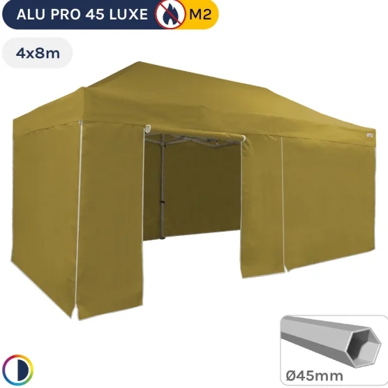 Barnum pliant - Tente pliante Alu Pro 45 LUXE M2 4mx8m BLANC + Pack Côtés 380gr/m²