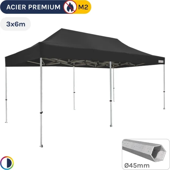 Barnum Pliant - Stand Acier Premium M2 3x6m NOIR 380gr/m²