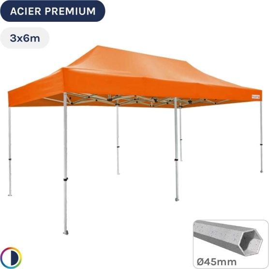 Barnum Pliant - Stand Acier Premium 3x6m ORANGE 380gr/m²