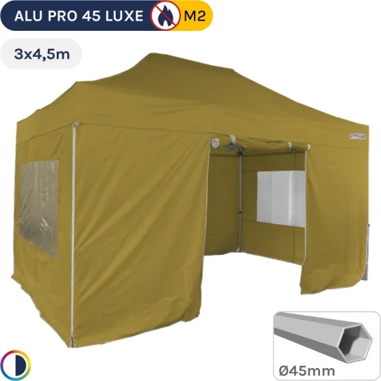 Barnum pliant Alu Pro 45 LUXE M2 3mx4,5m VERT DORÉ + Pack Fenêtres 380gr/m²