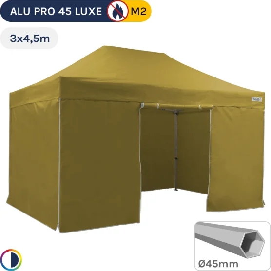 Barnum pliant Alu Pro 45 LUXE M2 3mx4,5m VERT DORÉ + Pack 4 Côtés 380gr/m²