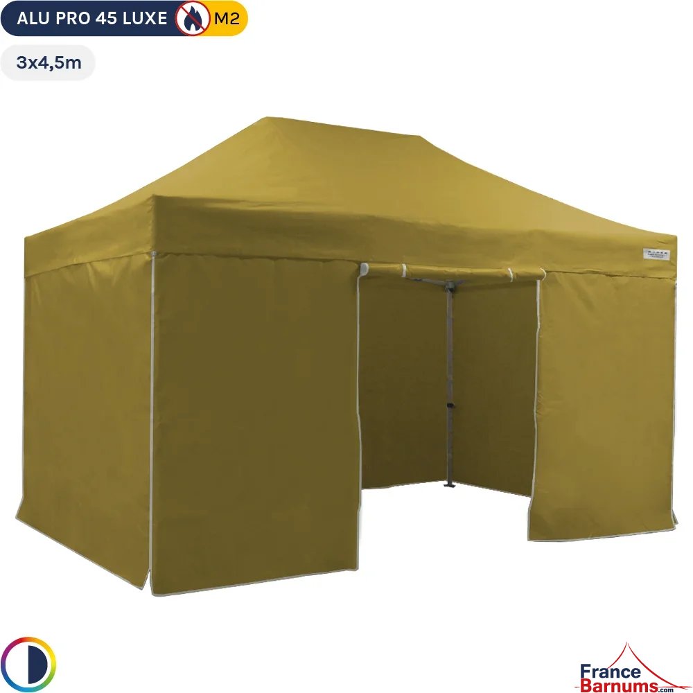 Tente pliante Alu Pro 45 LUXE M2 3mx4,5m VERT DORÉ + Pack 4 Côtés 380gr/m²