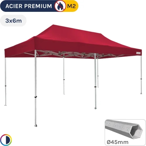 Barnum Pliant - Stand Acier Premium M2 3x6m ROUGE 380gr/m²