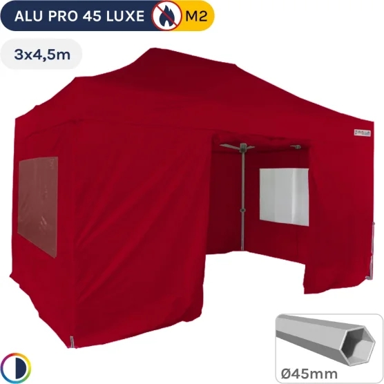 Barnum pliant - Stand pliant Alu Pro 45 LUXE M2 3mx4,5m ROUGE + Pack Fenêtres 380gr/m²