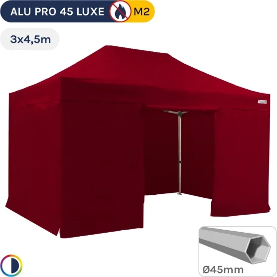 Barnum pliant - Stand pliant Alu Pro 45 LUXE M2 3mx4,5m ROUGE + Pack Côtés 380gr/m²