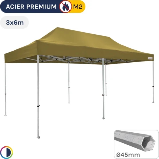 Barnum Pliant - Stand Acier Premium M2 3x6m VERT DORÉ 380gr/m