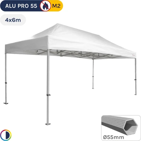 Barnum pliant Alu Pro 55 M2 4mx6m (4 pieds) BLANC 580gr/m²