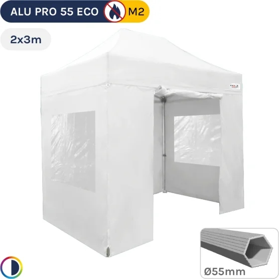 Barnum pliant Alu Pro 55 ECO M2 2mx3m BLANC + Toit 580gr/m² et Fenêtres 380gr/m²