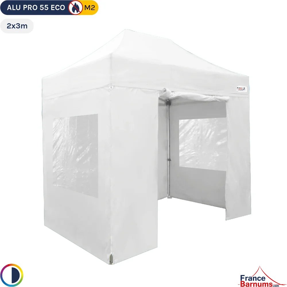 Tente Pliante Alu Pro 55 ECO M2 2mx3m BLANC + Toit 580gr/m² et Fenêtres 380gr/m²