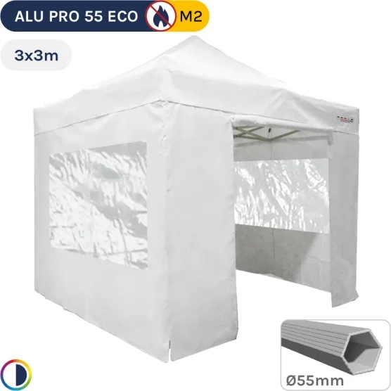 Barnum pliant Alu Pro 55 ECO M2 3mx3m BLANC + Toit 580gr/m² et Fenêtres 380gr/m²