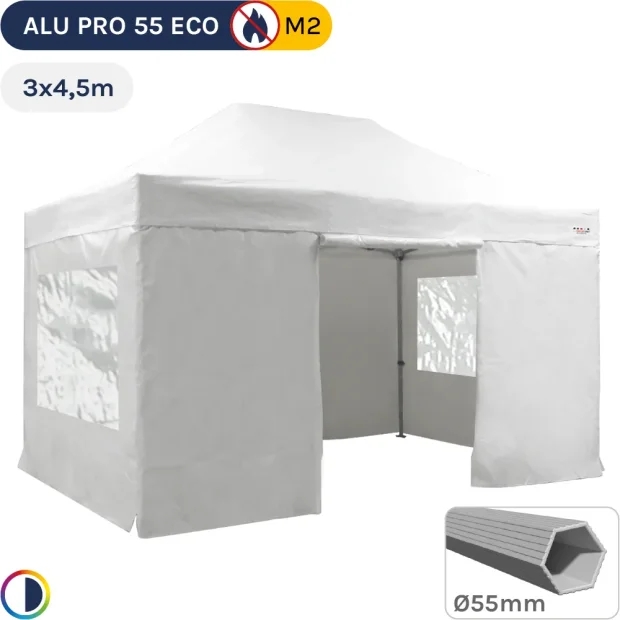 Barnum pliant Alu Pro 55 ECO M2 3mx4,5m BLANC + Toit 580gr/m² et Fenêtres 380gr/m²