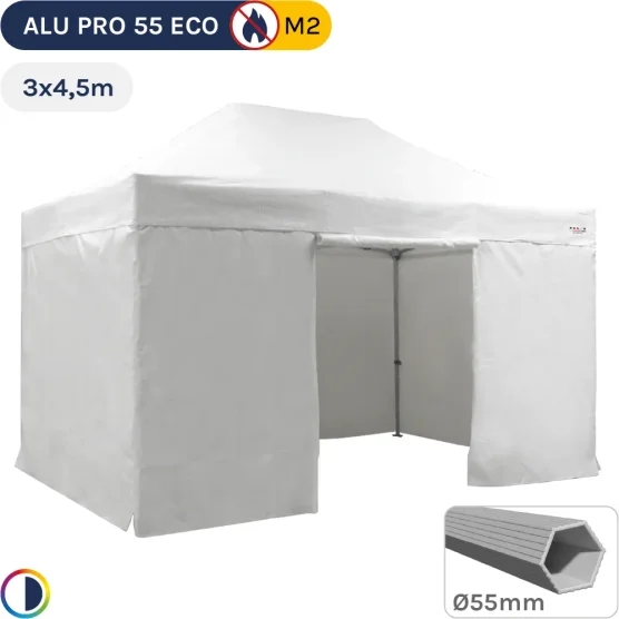 Barnum pliant Alu Pro 55 ECO M2 3mx4,5m BLANC + Toit 580gr/m² et Côtés 380gr/m²