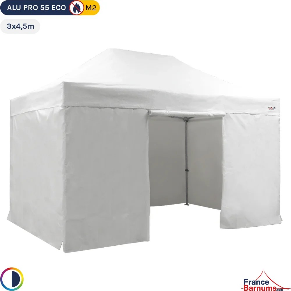 Tente Pliante Alu Pro 55 ECO M2 3mx4,5m BLANC + Toit 580gr/m² et Côtés 380gr/m²