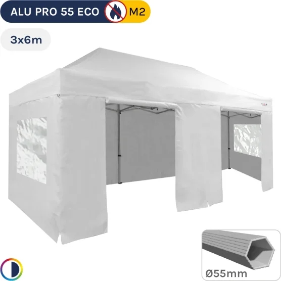 Barnum pliant Alu Pro 55 ECO M2 3mx6m BLANC + Toit 580gr/m² et Fenêtres 380gr/m²