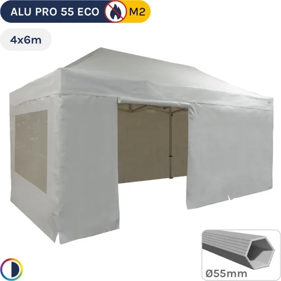 Barnum pliant Alu Pro 55 ECO M2 4mx6m BLANC + Toit 580gr/m² et Fenêtres 380gr/m²