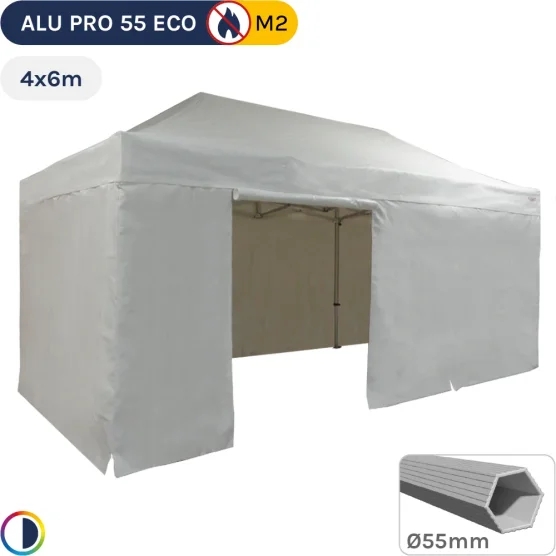 Barnum pliant Alu Pro 55 ECO M2 4mx6m BLANC + Toit 580gr/m² et Côtés 380gr/m²