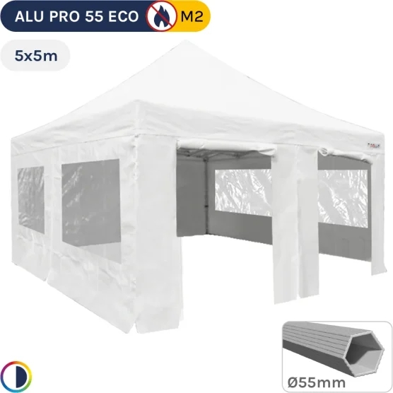 Barnum pliant Alu Pro 55 ECO 5mx5m BLANC + Toit 580gr/m² et Fenêtres 380gr/m²