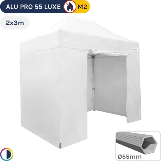 Barnum pliant Alu Pro 55 LUXE M2 2mx3m BLANC + Pack Côtés 580gr/m²