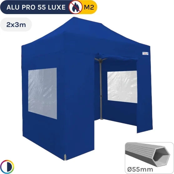 Barnum pliant Alu Pro 55 LUXE M2 2mx3m BLEU + Pack Fenêtres 580gr/m²