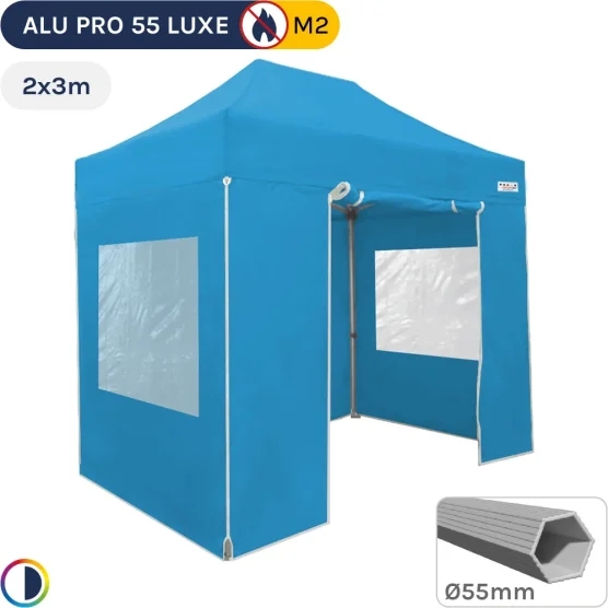 Barnum pliant Alu Pro 55 LUXE M2 2mx3m BLEU CIEL + Pack Fenêtres 580gr/m²