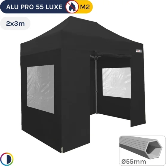 Barnum pliant Alu Pro 55 LUXE M2 2mx3m NOIR + Pack Fenêtres 580gr/m²