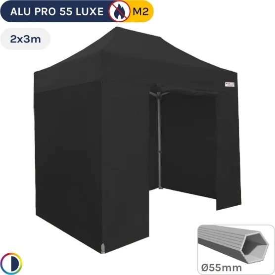 Barnum pliant Alu Pro 55 LUXE M2 2mx3m NOIR + Pack Côtés 580gr/m²