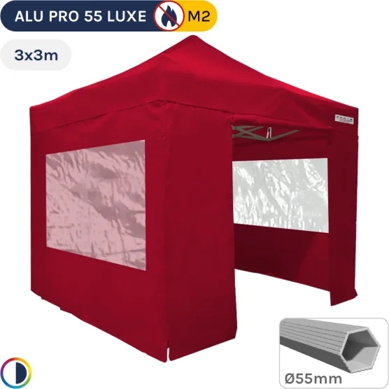 Barnum pliant Alu Pro 55 LUXE M2 3mx3m ROUGE + Pack Fenêtres 580gr/m²