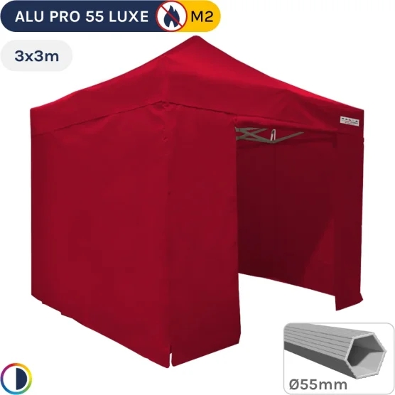 Barnum pliant Alu Pro 55 LUXE M2 3mx3m ROUGE + Pack Côtés 580gr/m²