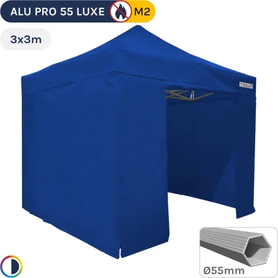 Barnum pliant Alu Pro 55 LUXE M2 3mx3m BLEU + Pack Côtés en PVC 580gr/m²