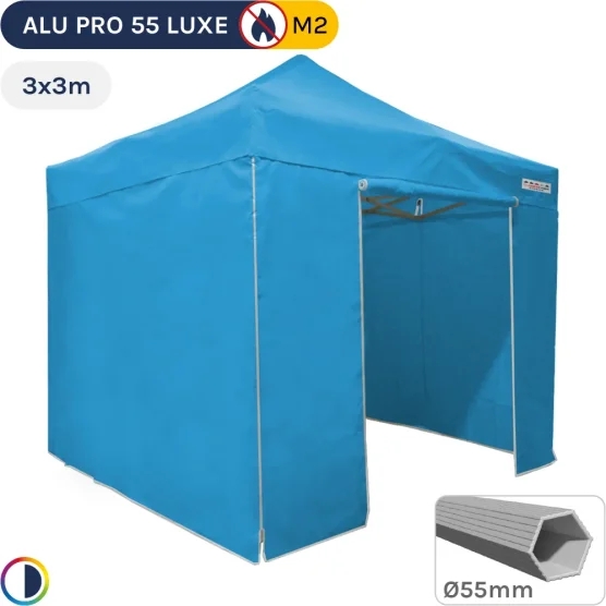 Barnum pliant Alu Pro 55 LUXE M2 3mx3m BLEU CIEL + Pack Côtés 580gr/m²