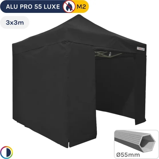 Barnum pliant Alu Pro 55 LUXE M2 3mx3m NOIR + Pack Côtés 580gr/m²