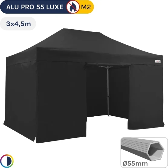 Barnum pliant Alu Pro 55 LUXE M2 3mx4,5m NOIR + Pack Côtés 580gr/m²