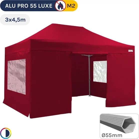 Barnum pliant Alu Pro 55 LUXE M2 3mx4,5m ROUGE + Pack Fenêtres 580gr/m²