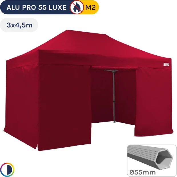 Barnum pliant Alu Pro 55 LUXE M2 3mx4,5m ROUGE + Pack Côtés 580gr/m²