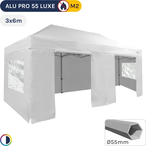 Barnum pliant Alu Pro 55 LUXE M2 3mx6m BLANC + Pack Fenêtres 580gr/m²