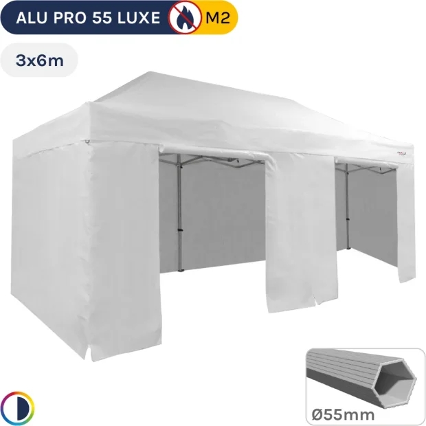 Barnum pliant Alu Pro 55 LUXE M2 3mx6m BLANC + Pack Côtés 580gr/m²