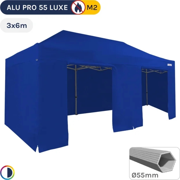 Barnum pliant Alu Pro 55 LUXE M2 3mx6m BLEU + Pack Côtés en PVC 580gr/m²