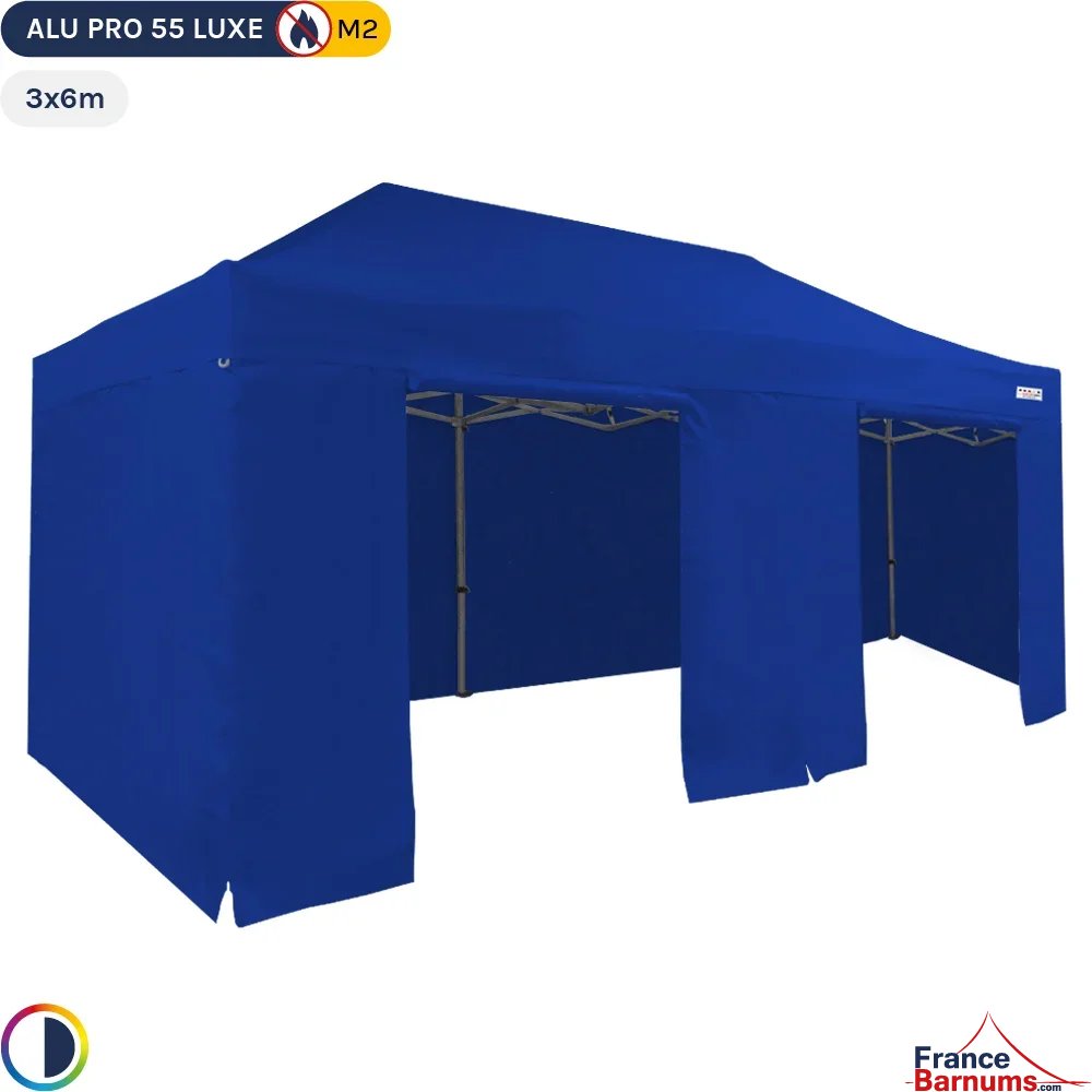 Tente Pliante Alu Pro 55 LUXE M2 3mx6m BLEU + Pack Côtés en PVC 580gr/m²