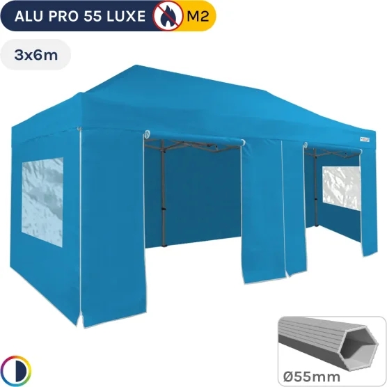 Barnum pliant Alu Pro 55 LUXE M2 3mx6m BLEU CIEL + Pack Fenêtres 580gr/m²