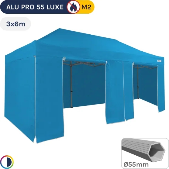 Barnum pliant Alu Pro 55 LUXE M2 3mx6m BLEU CIEL + Pack Côtés 580gr/m²