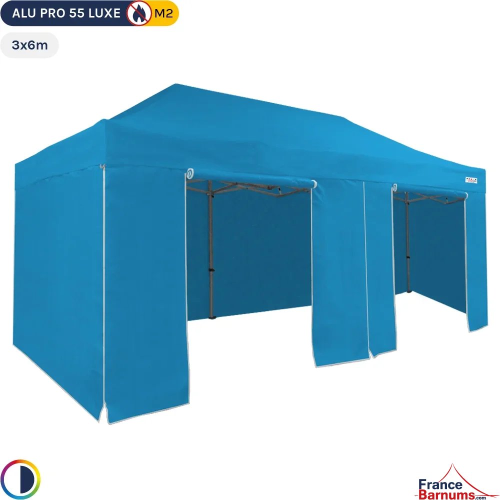 Tente Pliante Alu Pro 55 LUXE M2 3mx6m BLEU CIEL + Pack Côtés 580gr/m²