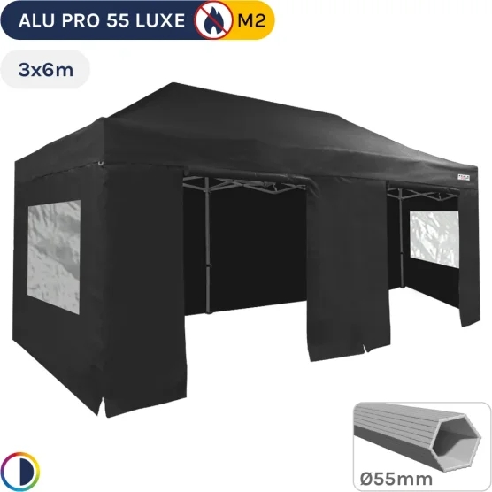 Barnum pliant Alu Pro 55 LUXE M2 3mx6m NOIR + Pack Fenêtres 580gr/m²