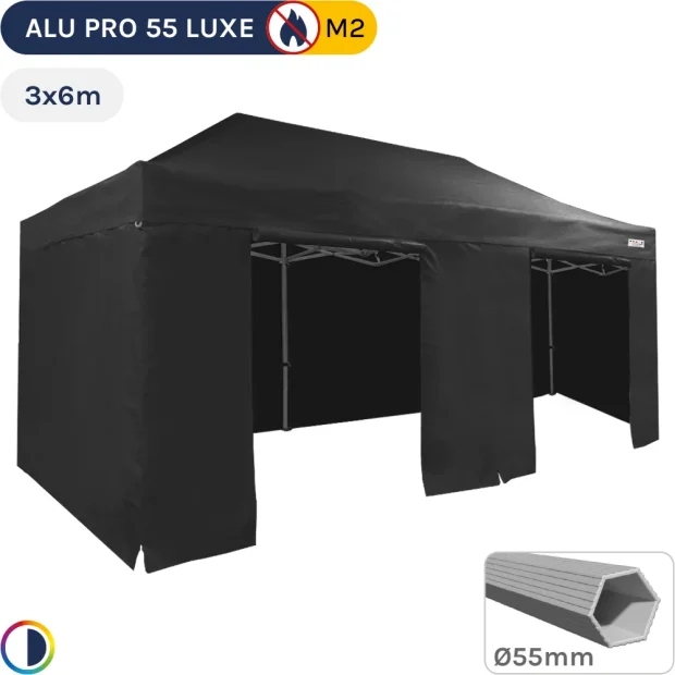 Barnum pliant Alu Pro 55 LUXE M2 3mx6m NOIR + Pack Côtés 580gr/m²