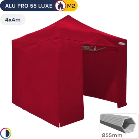 Barnum pliant Alu Pro 55 LUXE M2 4mx4m ROUGE + Pack Côtés PVC 580gr/m²