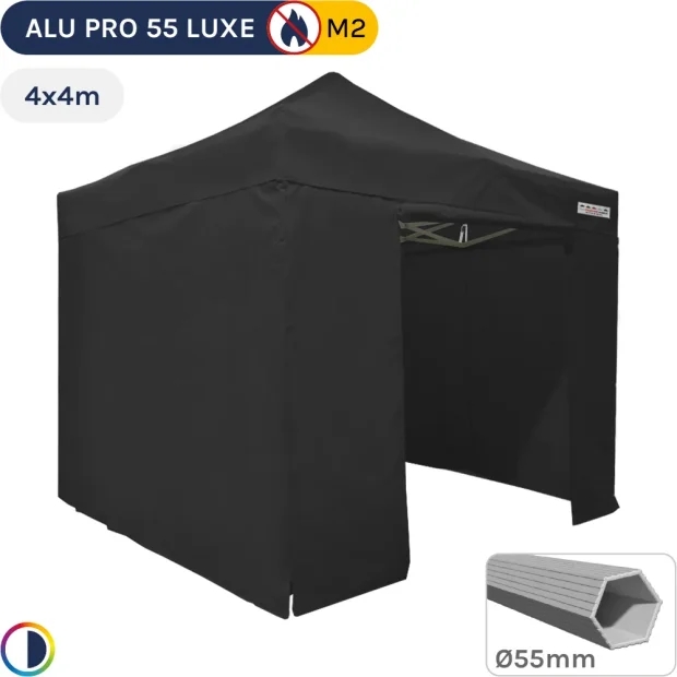 Barnum pliant Alu Pro 55 LUXE M2 4mx4m NOIR + Pack Côtés PVC 580gr/m²