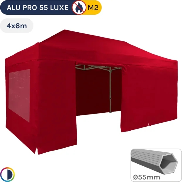 Barnum pliant Alu Pro 55 LUXE M2 4mx6m ROUGE + Pack Fenêtres 580gr/m²