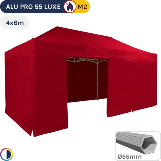 Barnum pliant Alu Pro 55 LUXE M2 4mx6m ROUGE + Pack Côtés 580gr/m²