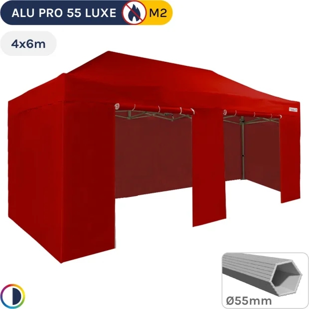 Barnum pliant Alu Pro 55 LUXE M2 4mx6m (4 pieds) ROUGE + Pack Côtés 580gr/m²