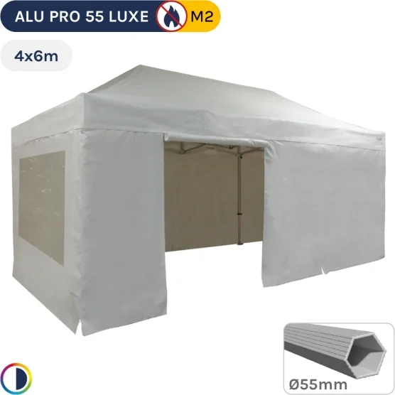 Barnum pliant Alu Pro 55 LUXE M2 4mx6m BLANC + Pack Fenêtres 580gr/m²