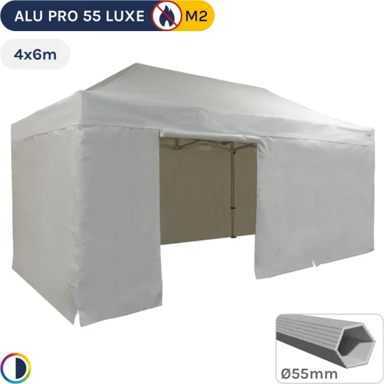 Barnum pliant Alu Pro 55 LUXE M2 4mx6m BLANC + Pack Côtés 580gr/m²